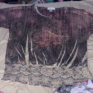 Christopher & Banks Brown and Cream Short Sleeve Printed Tee